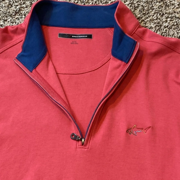 Greg Norman Pullover zip Up Sweater Coral Pink/Blue - Picture 2 of 6